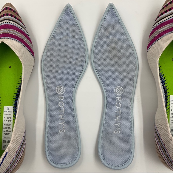 Rothy’s EUC Merino Point in Ivory Ribbon Stripe RETIRED STYLE Cream Pink Size 9 - Picture 14 of 16